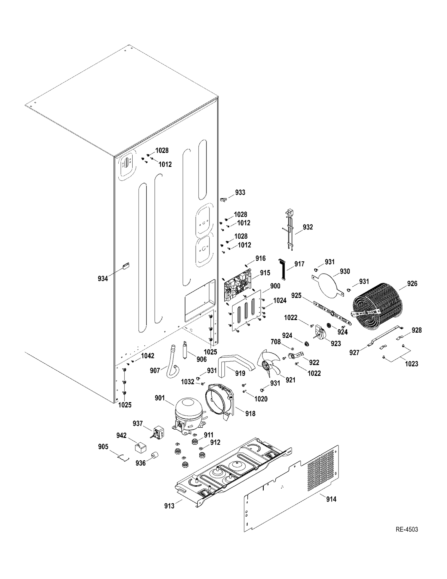SYSTEM Diagram and Parts List for GDRL0KBXERBS  General Electric Refrigerator