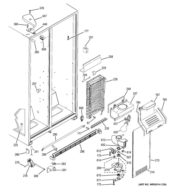 Freezer Section Diagram and Parts List for GSE22ETHDCC  General Electric Refrigerator
