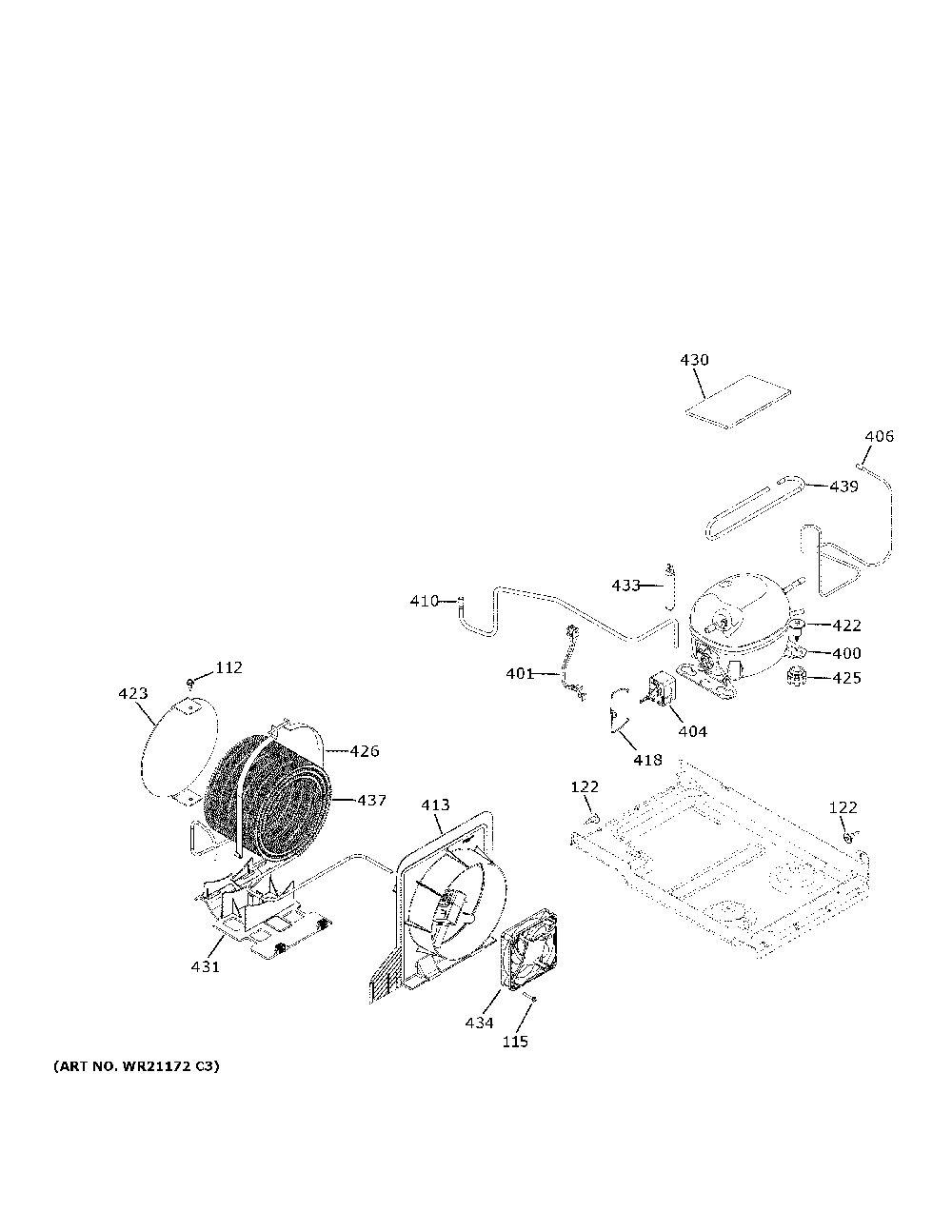 Machine Compartment Diagram and Parts List for ZIR301NPPBII  General Electric Refrigerator