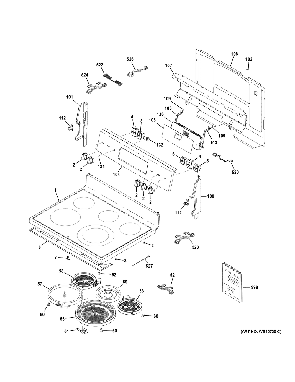 Control Panel And Cooktop Diagram and Parts List for PB900YV1FS  General Electric Range