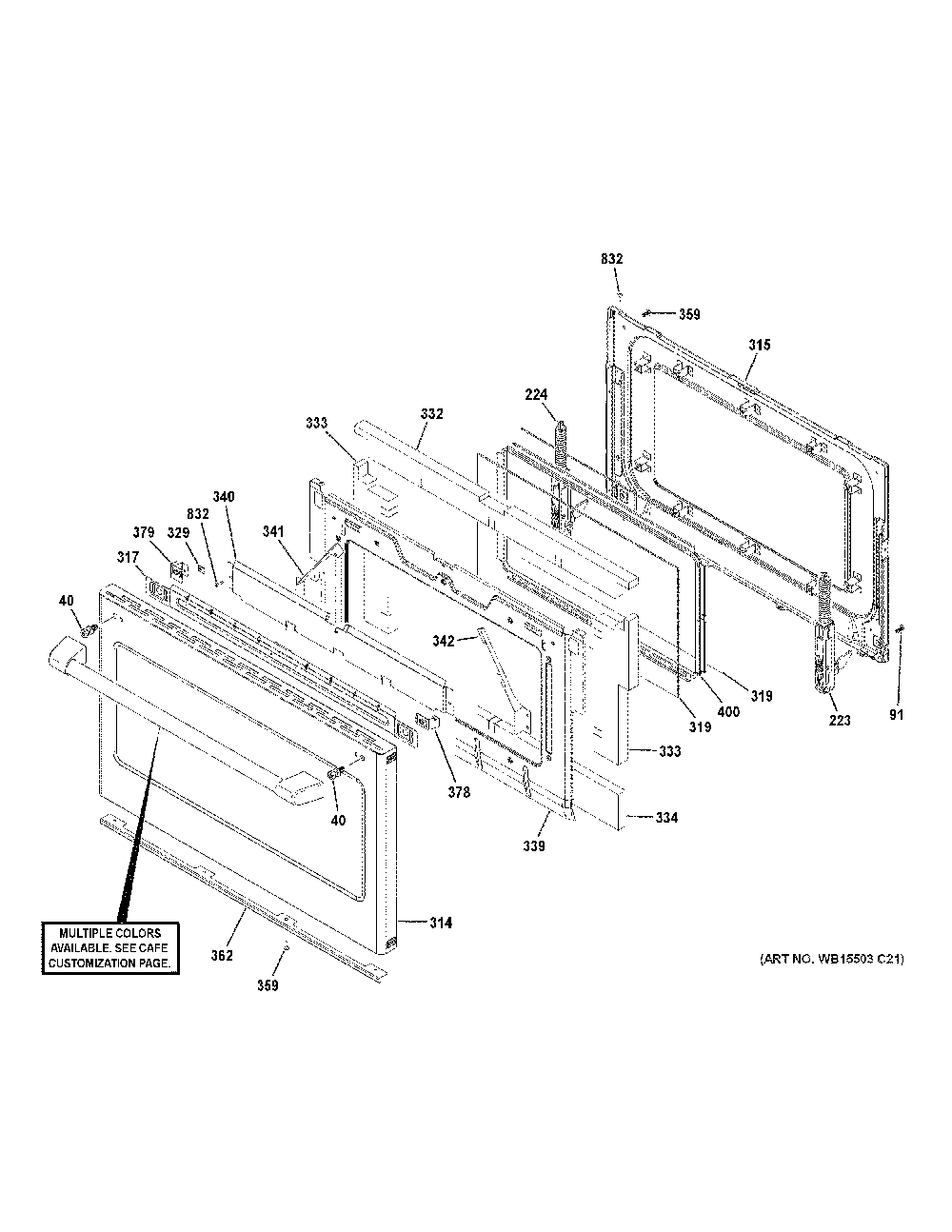 Lower Door Diagram and Parts List for CES750P2M3S1  General Electric Range