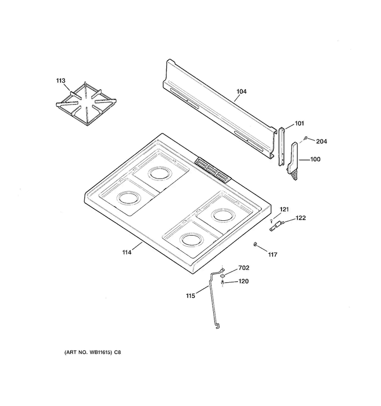 Body Parts Diagram and Parts List for RGB508PEF2WH  Hotpoint Range