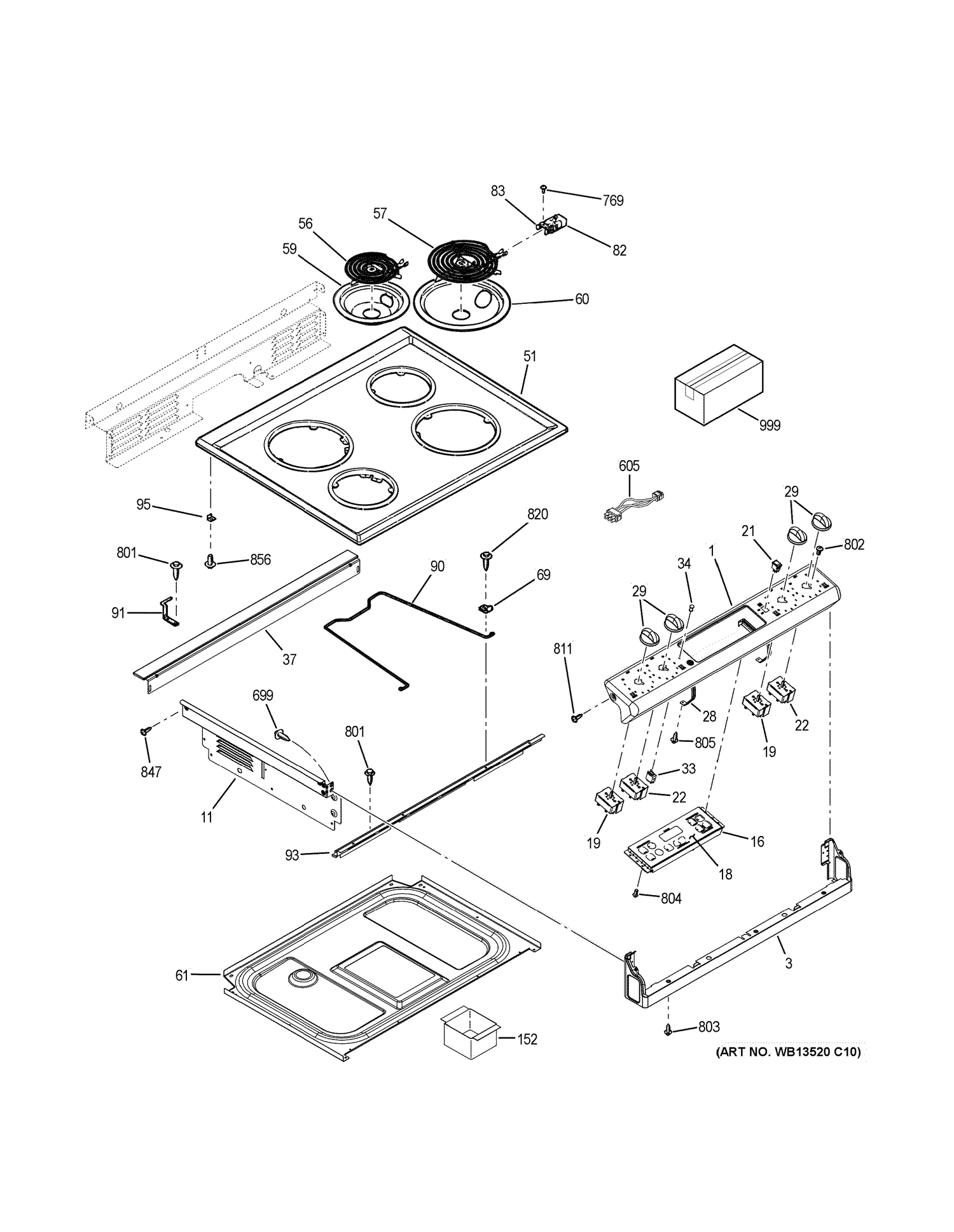 CONTROL PANEL & COOKTOP Diagram and Parts List for JS250DF3WW  General Electric Range