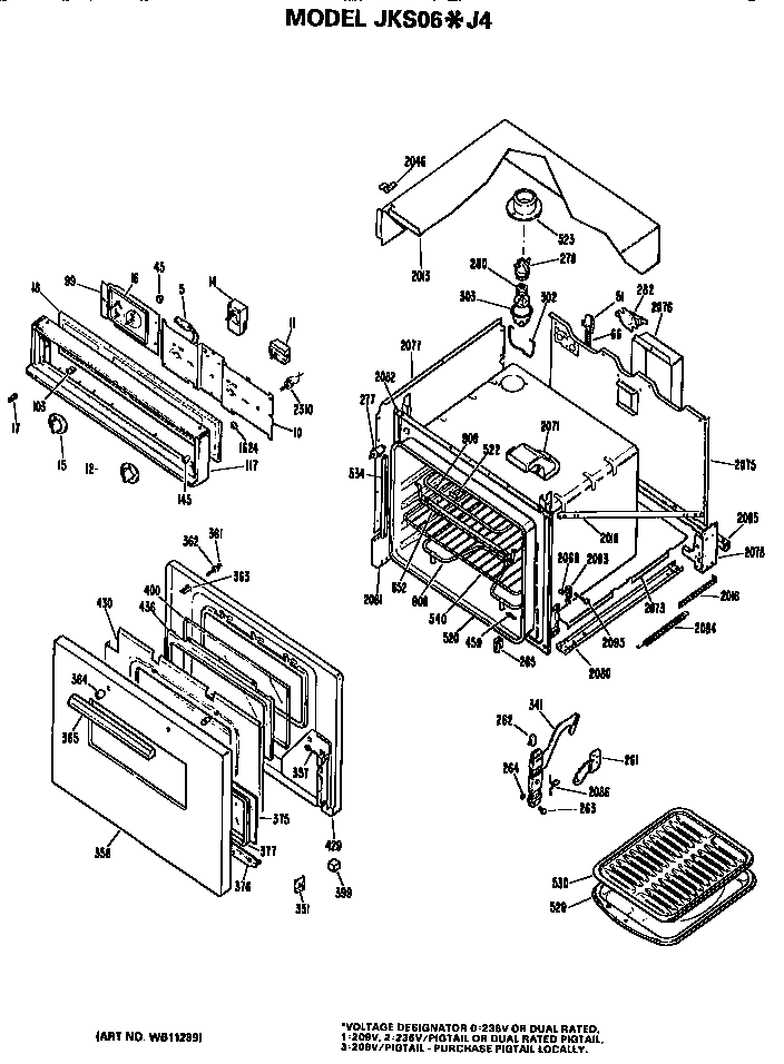 Replacement Parts Diagram and Parts List for JKS06J4  General Electric Wall Oven