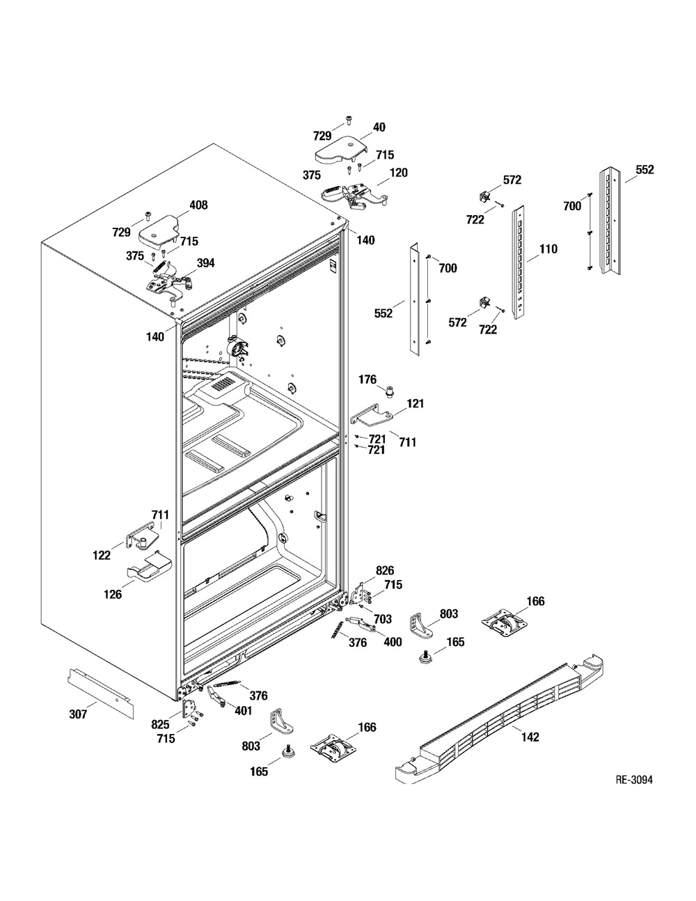 Hinge Parts Diagram and Parts List for JCB830SF2SS  General Electric Refrigerator