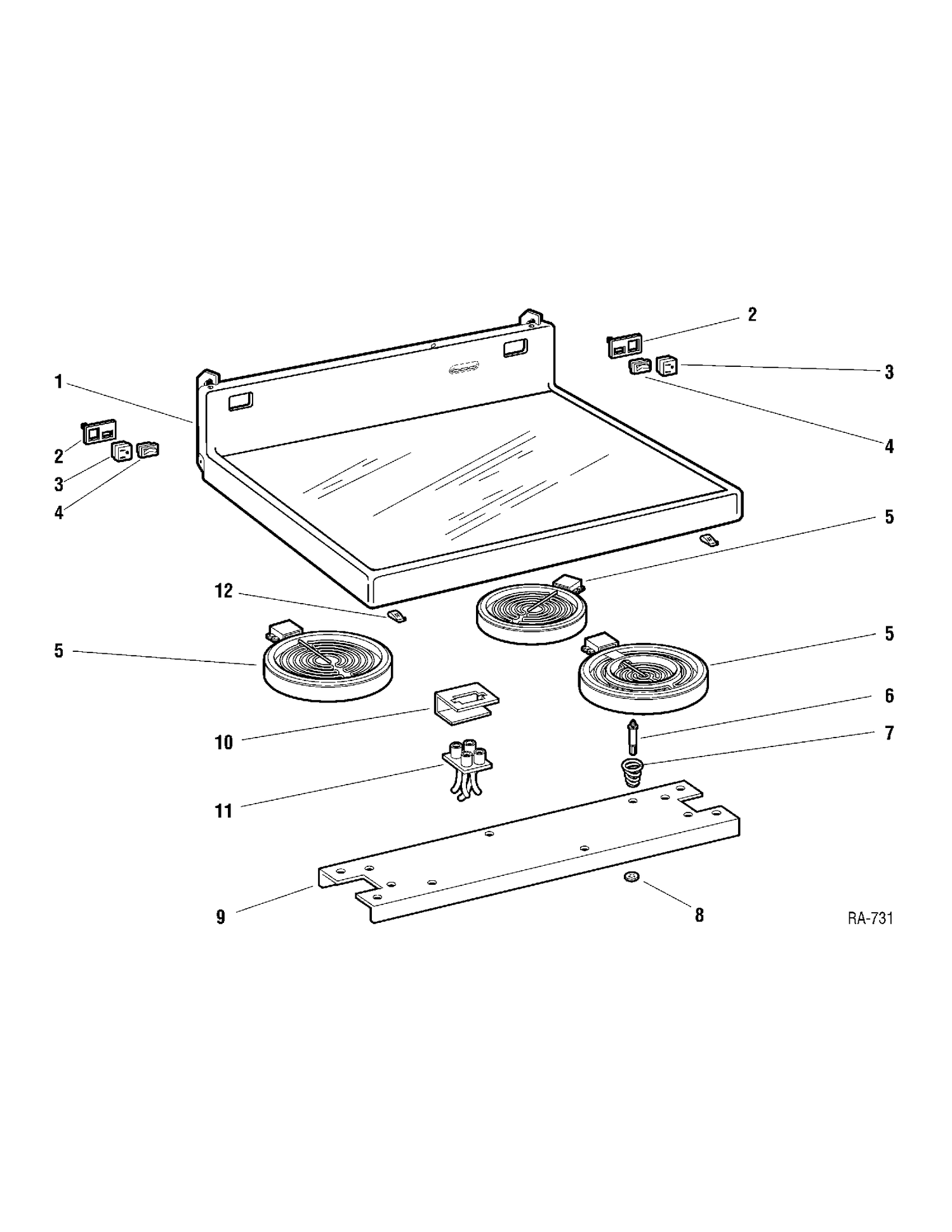 COOKTOP Diagram and Parts List for 10671-2  General Electric Range