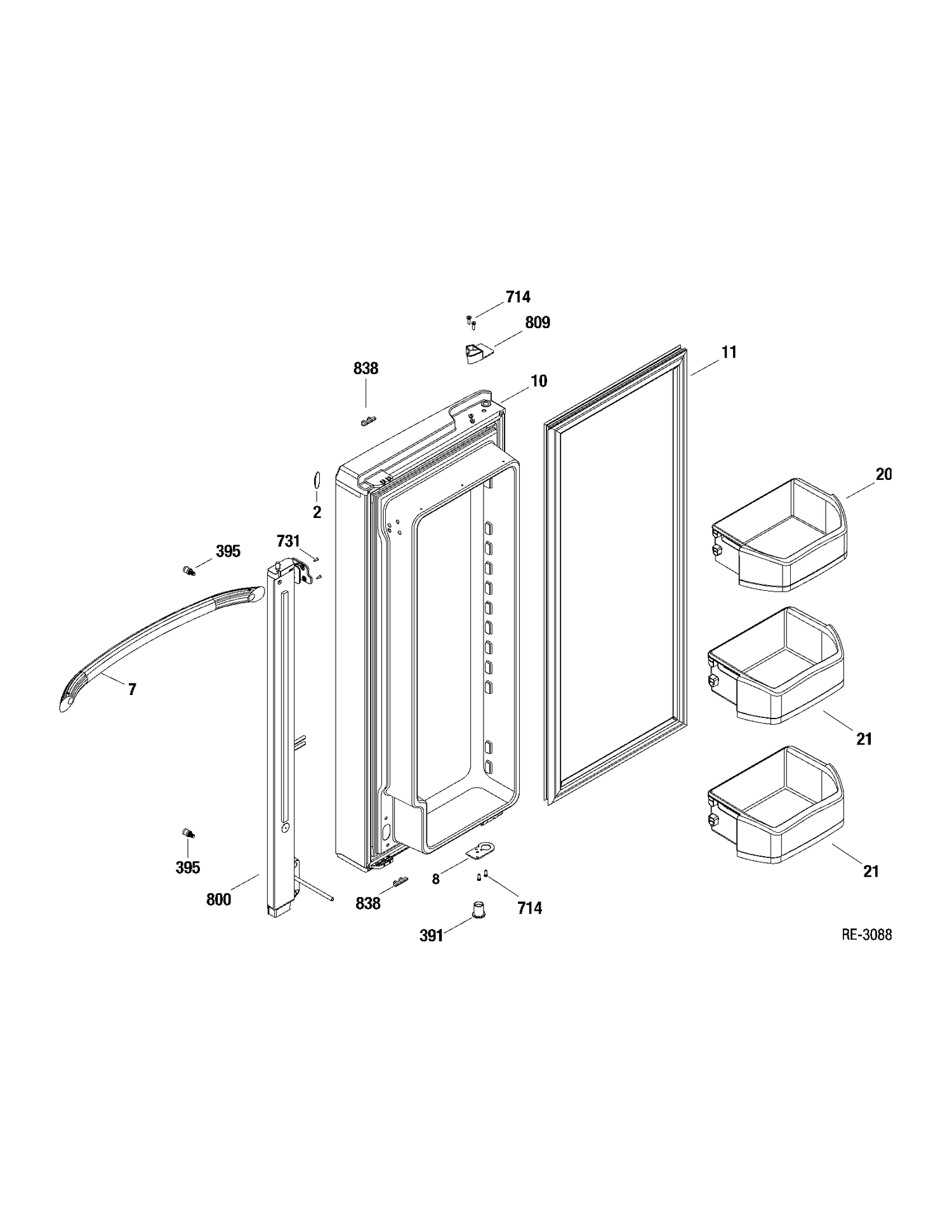 FF DOOR LEFT Diagram and Parts List for GFRS2KBXASS  General Electric Refrigerator