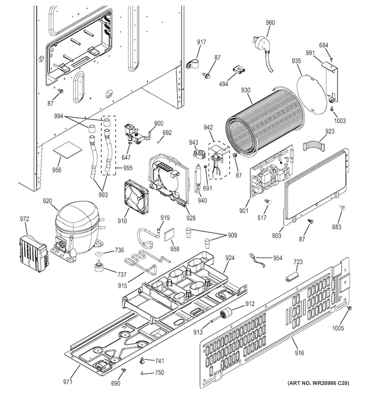 Machine Compartment Diagram and Parts List for PFE29PSDFSS  General Electric Refrigerator