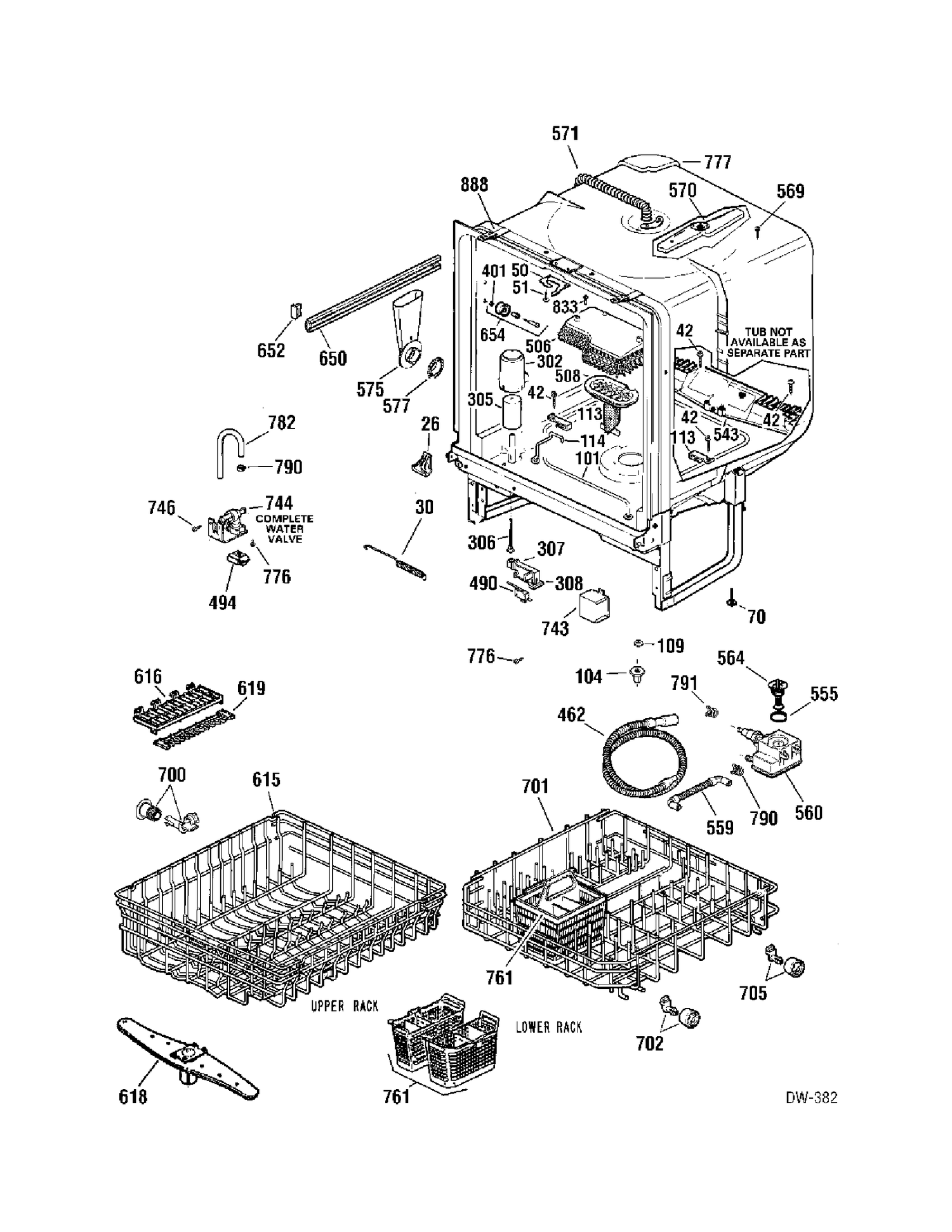 BODY PARTS Diagram and Parts List for GSD4211L00WW  General Electric Dishwasher