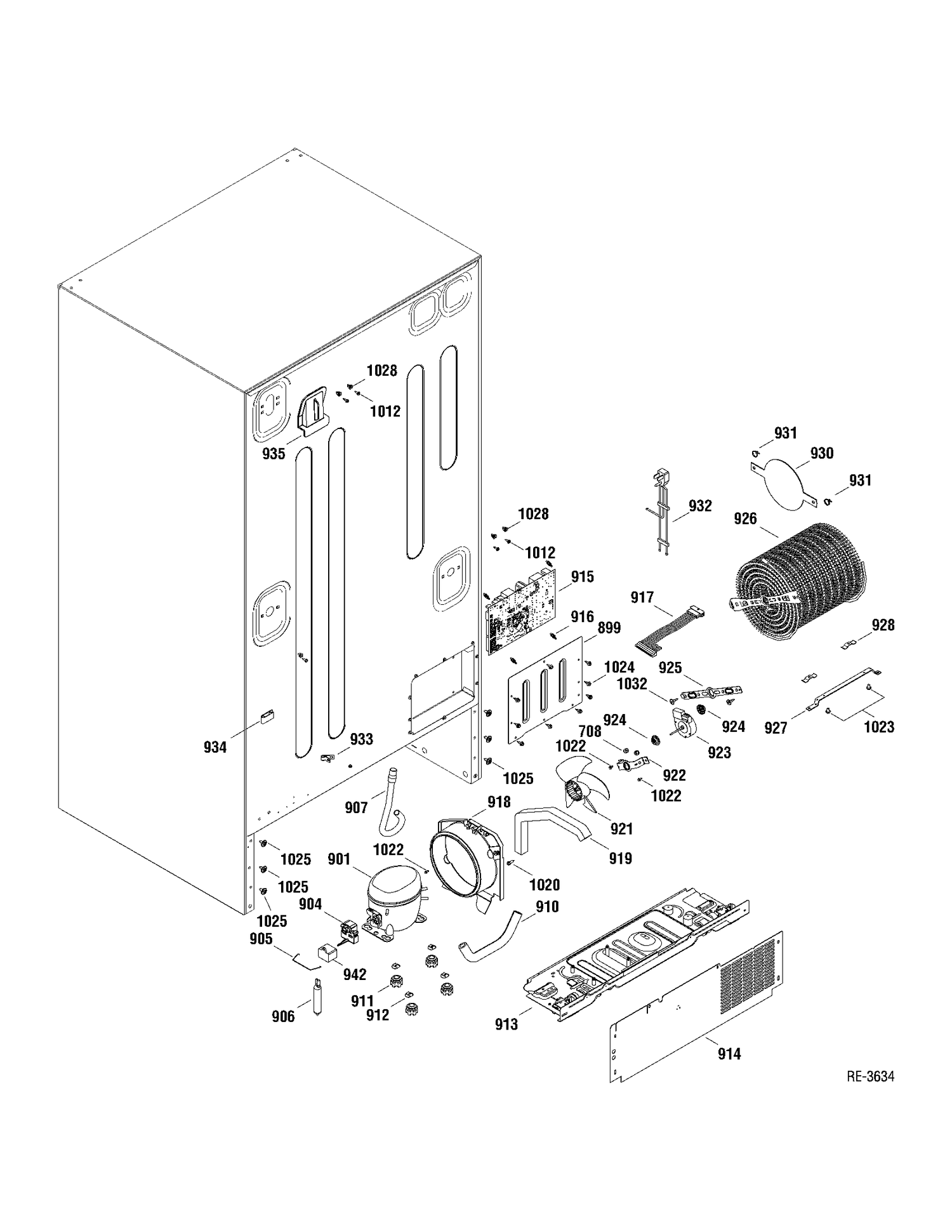 SYSTEM Diagram and Parts List for GDRS3KBYARSS  General Electric Refrigerator