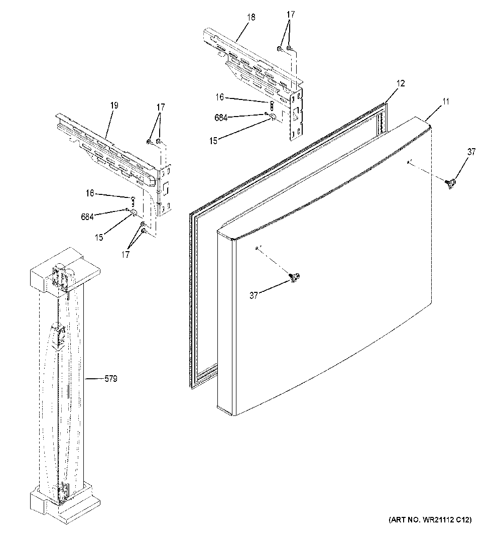Freezer door Diagram and Parts List for GFE26JYMKFFS  General Electric Refrigerator