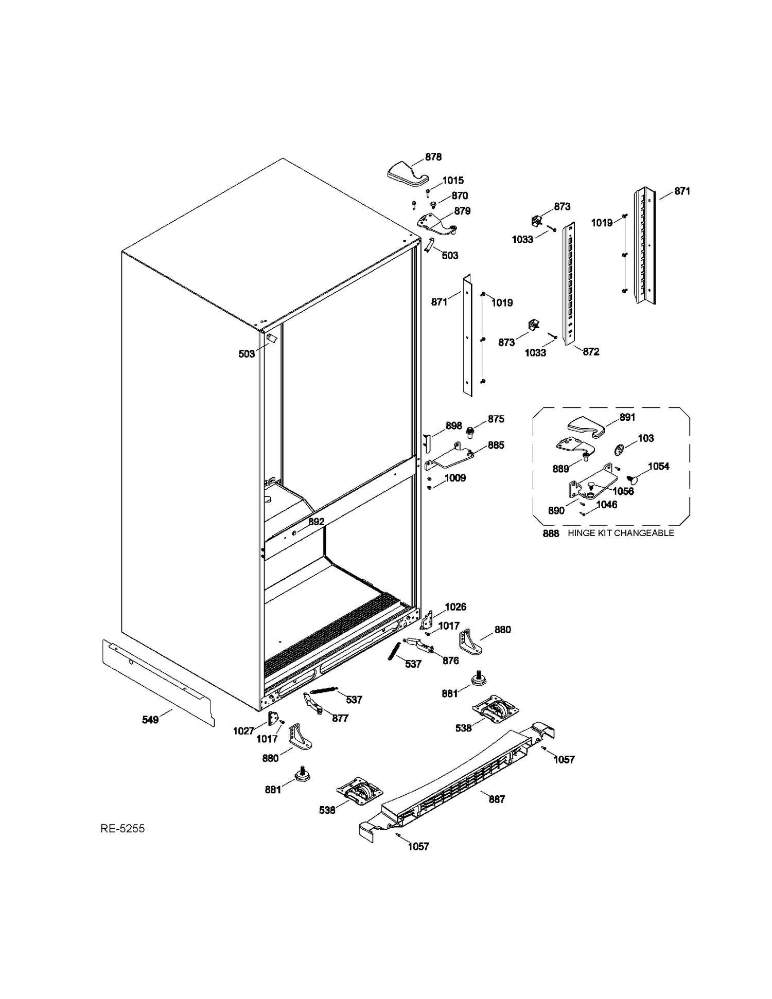 HINGE PARTS Diagram and Parts List for GDRS0KBXFRSS  General Electric Refrigerator