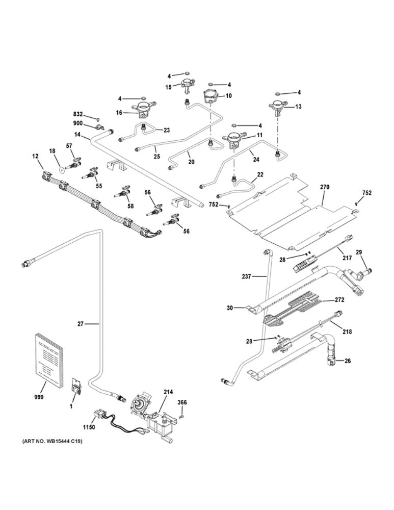 Gas And Burner Parts Diagram and Parts List for JGB735DP1BB  General Electric Range