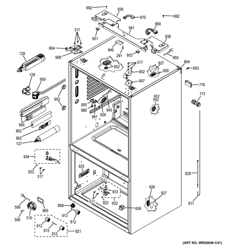 Case Parts Diagram and Parts List for GFE26GGHFBB  General Electric Refrigerator