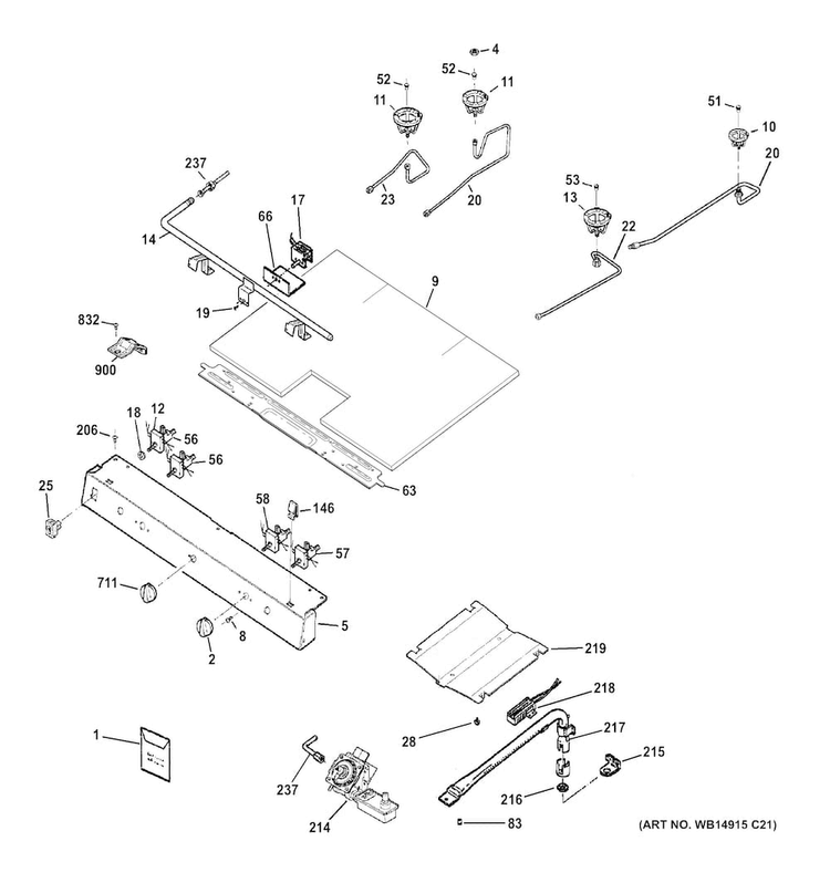 Gas & Burner Parts Diagram and Parts List for RGB526DEH2WW  Hotpoint Range