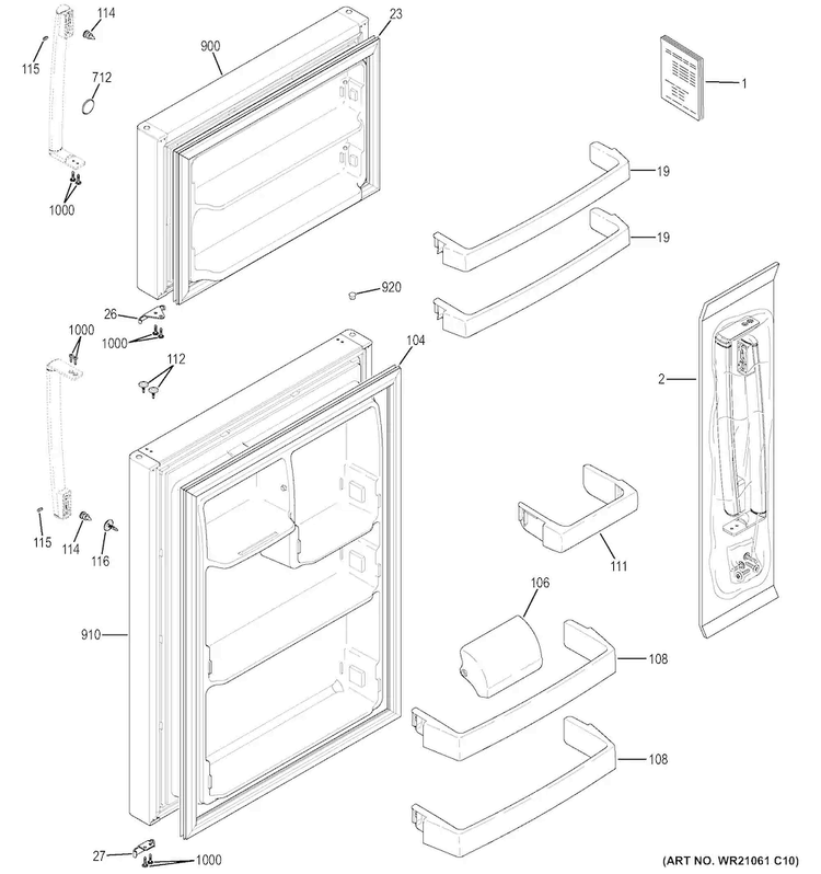 Doors Diagram and Parts List for GIE18ISHDRSS  General Electric Refrigerator