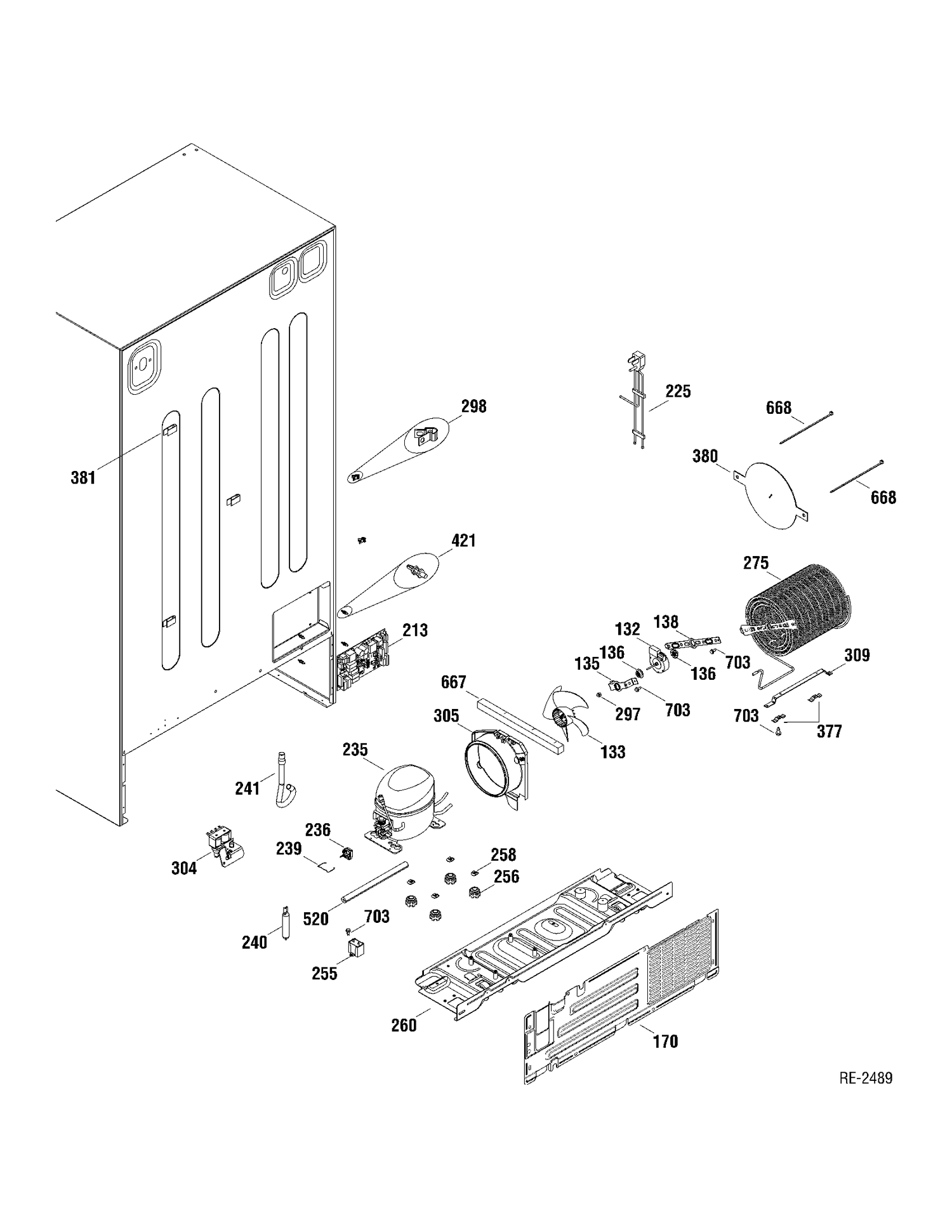 SEALED SYSTEM Diagram and Parts List for GSR23KGTAWW  General Electric Refrigerator