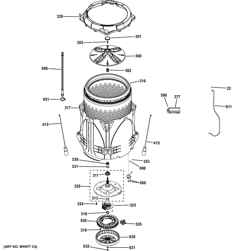 Tub & Motor Diagram and Parts List for GTW810SPJ0MC  General Electric Washer