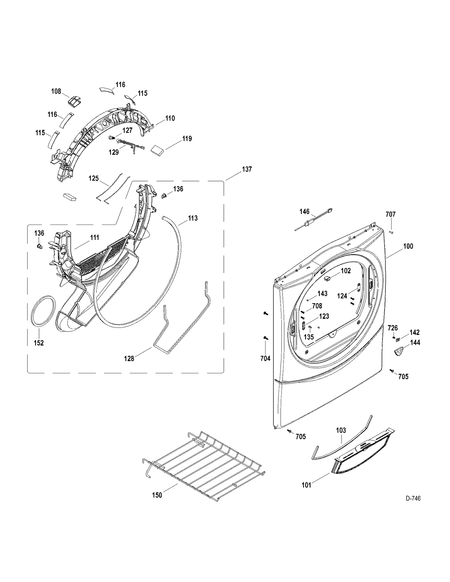 FRONT PANEL Diagram and Parts List for GFMN245GL0MS  General Electric Dryer