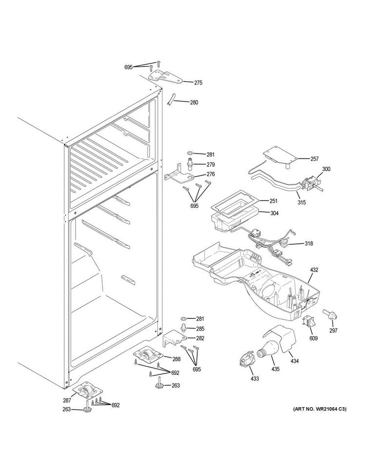 Fresh Food Section Diagram and Parts List for GIE16DGHCRBB  General Electric Refrigerator