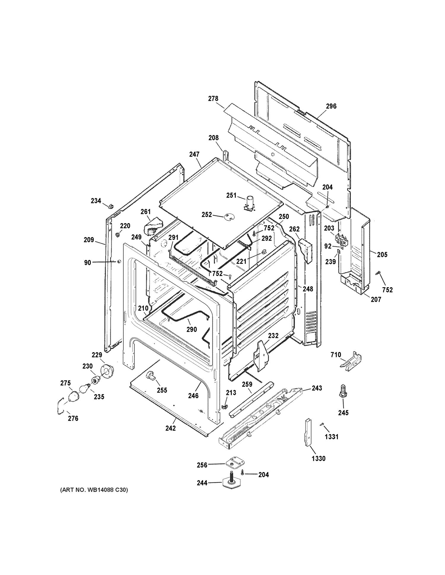 BODY PARTS Diagram and Parts List for RB526DH2CC  General Electric Range