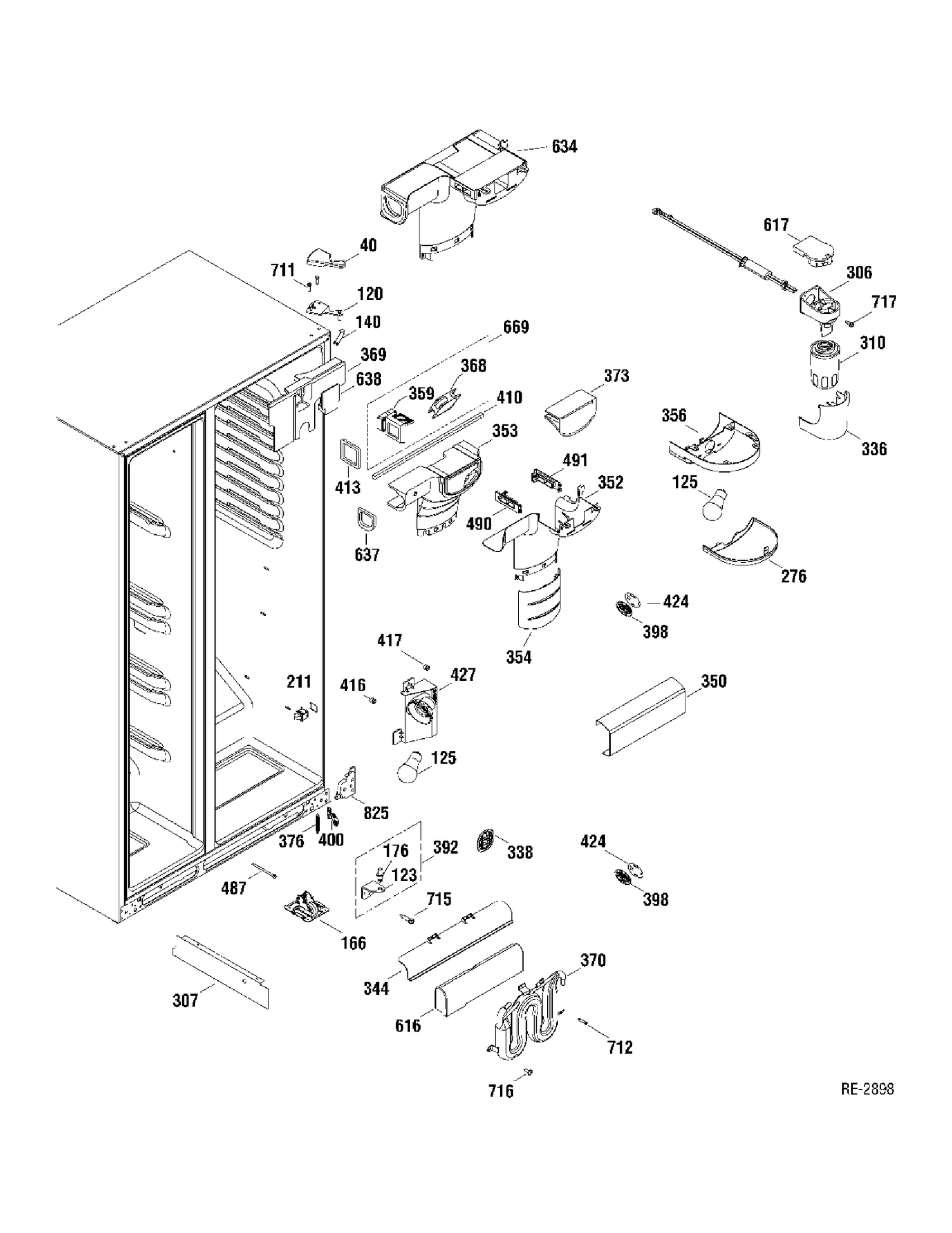 FRESH FOOD SECTION Diagram and Parts List for DSR23USWAGS  General Electric Refrigerator
