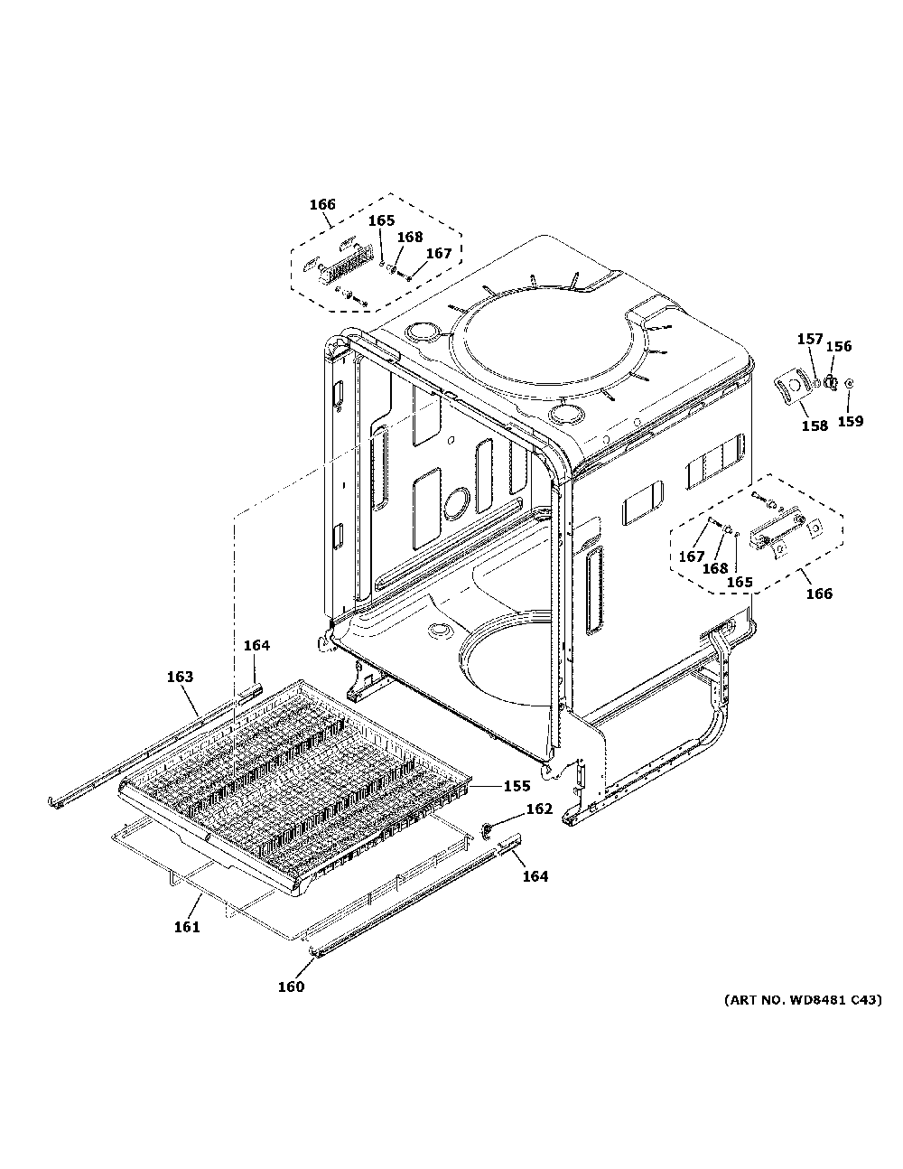 Body Parts Diagram and Parts List for CDT805M5N4S5  General Electric Dishwasher