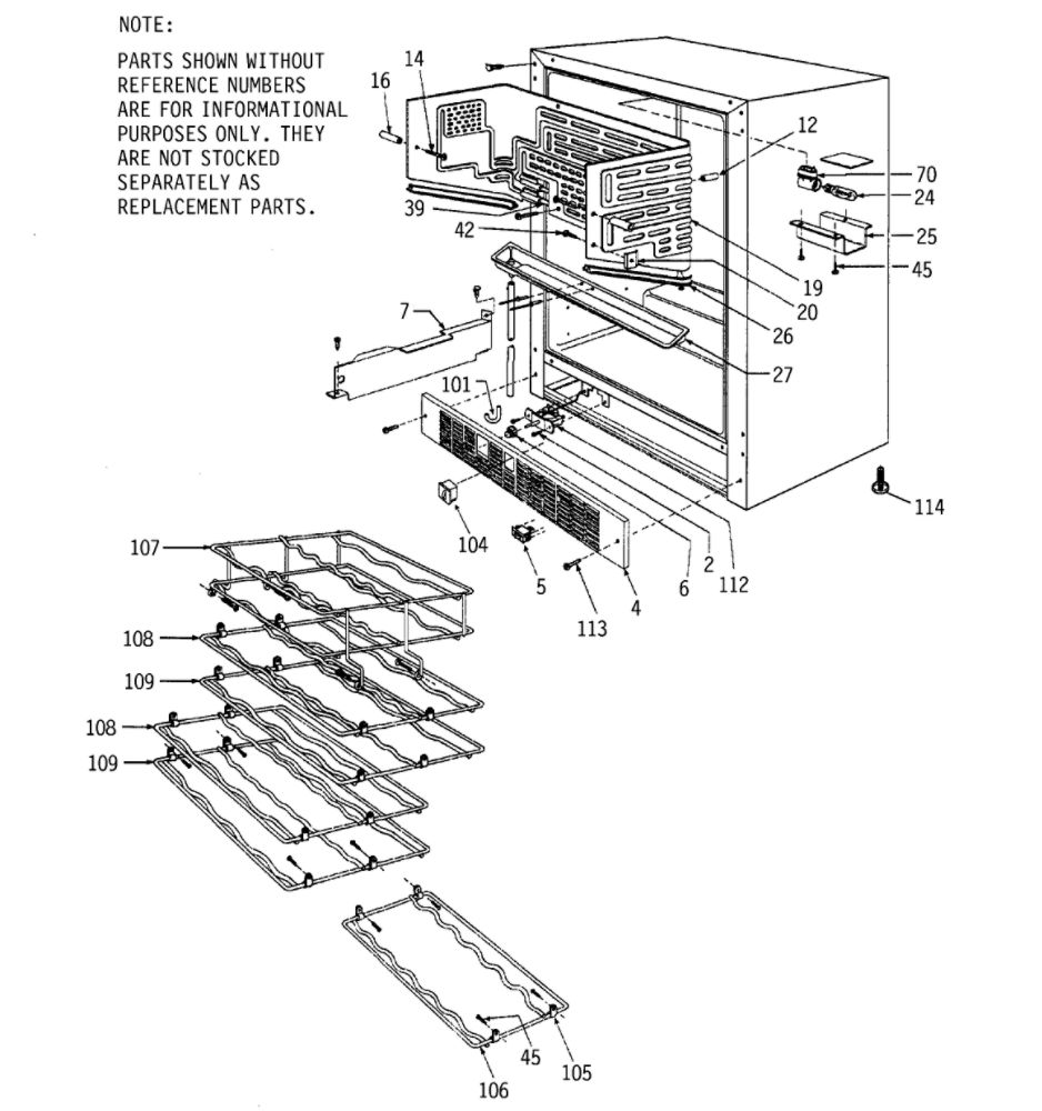 Cabinet Parts Diagram and Parts List for ZDW24AAWW  General Electric Wine and Beverage Cooler