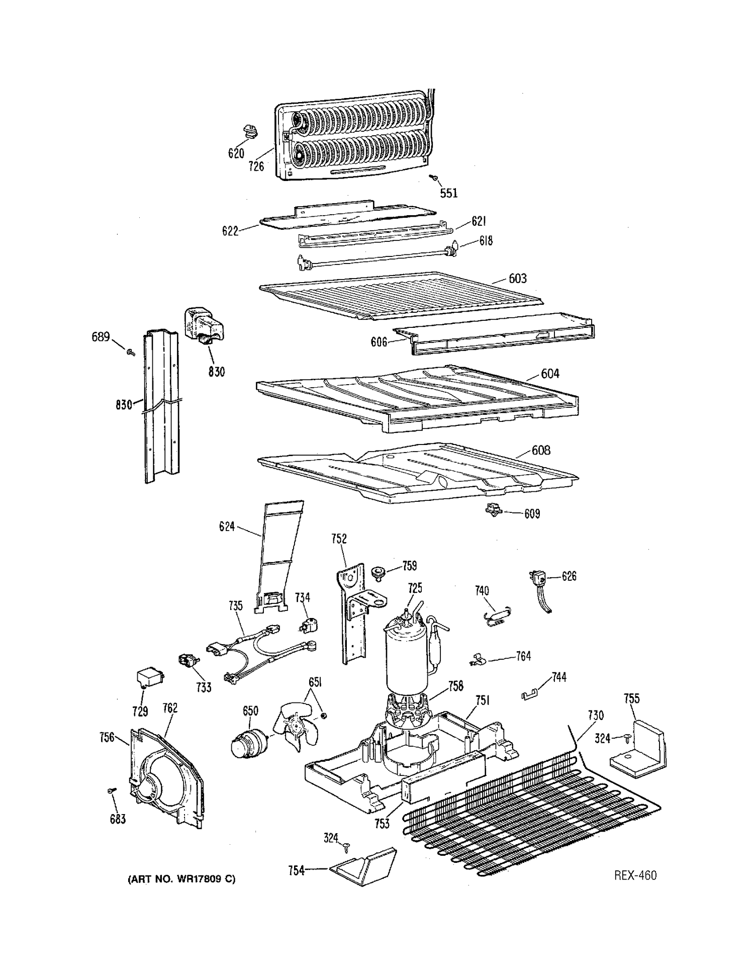 SYSTEM GROUP Diagram and Parts List for TBC21GPBRAD  General Electric Refrigerator