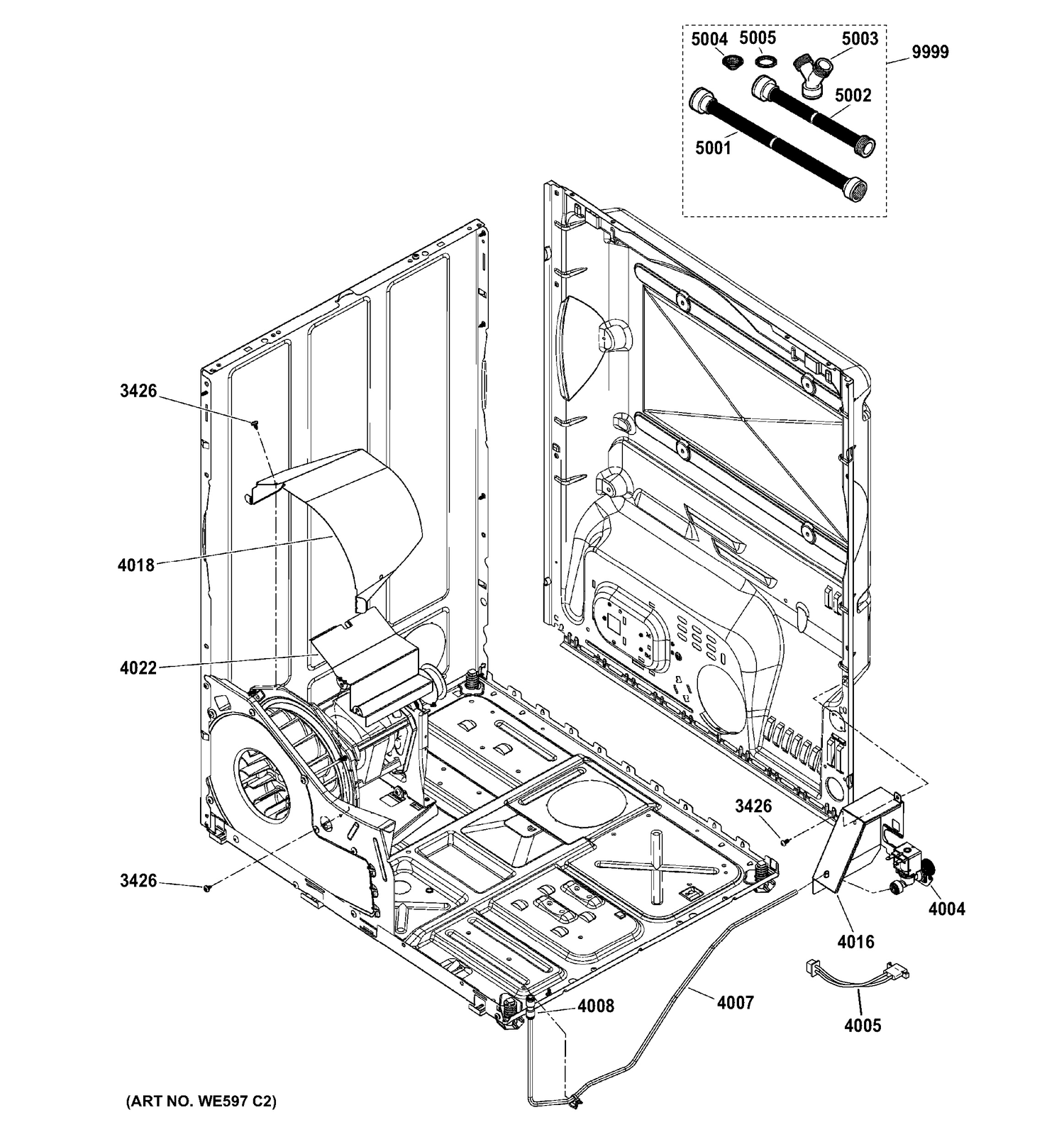 SHIELDS & WATER PARTS Diagram and Parts List for GTDS560EF2WS  General Electric Dryer