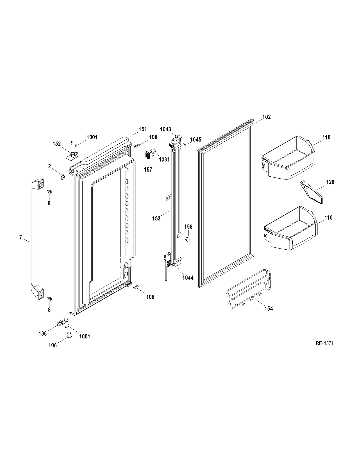 FF DOOR RIGHT Diagram and Parts List for CFCP1NIYDSS  General Electric Refrigerator