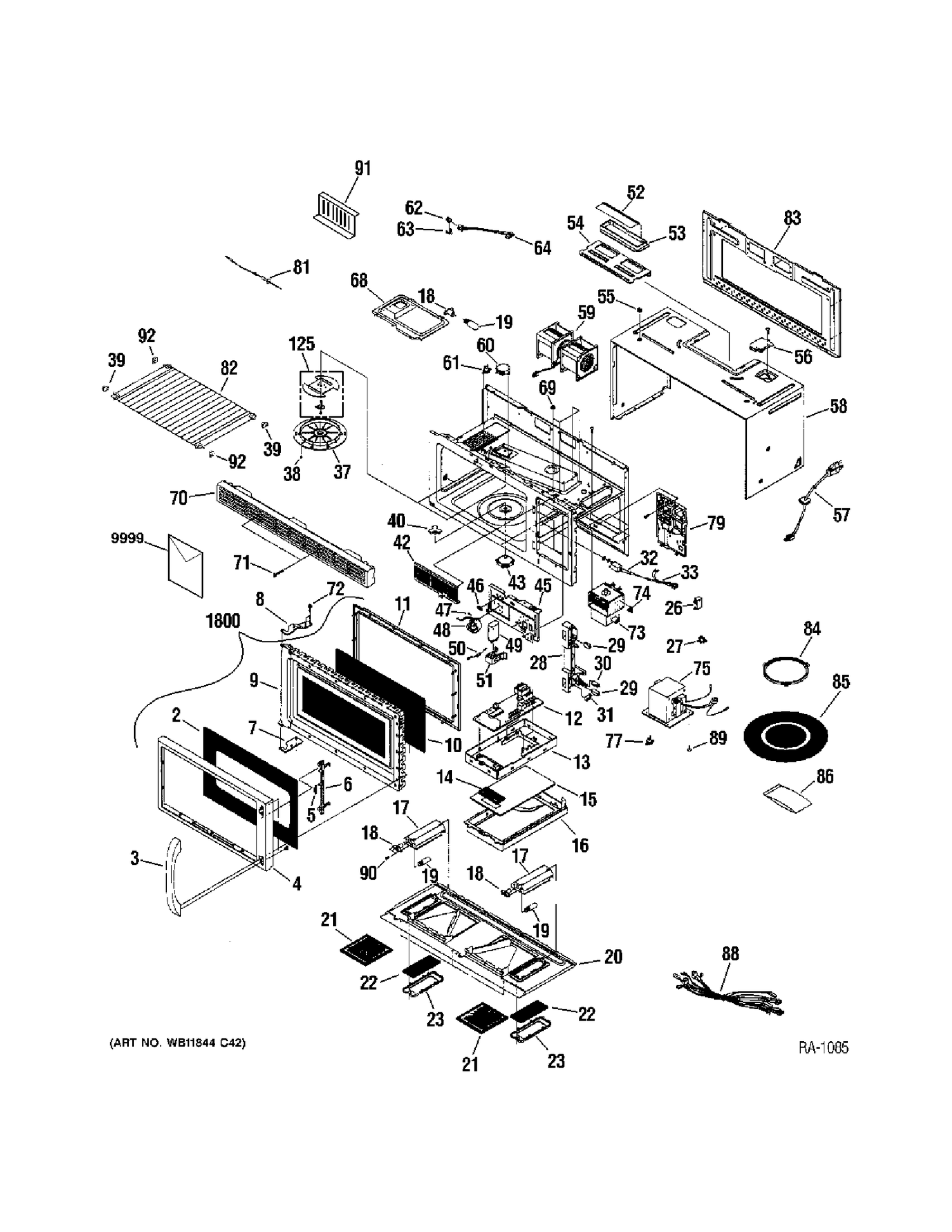 MICROWAVE Diagram and Parts List for JVM1660BBC03  General Electric Microwave