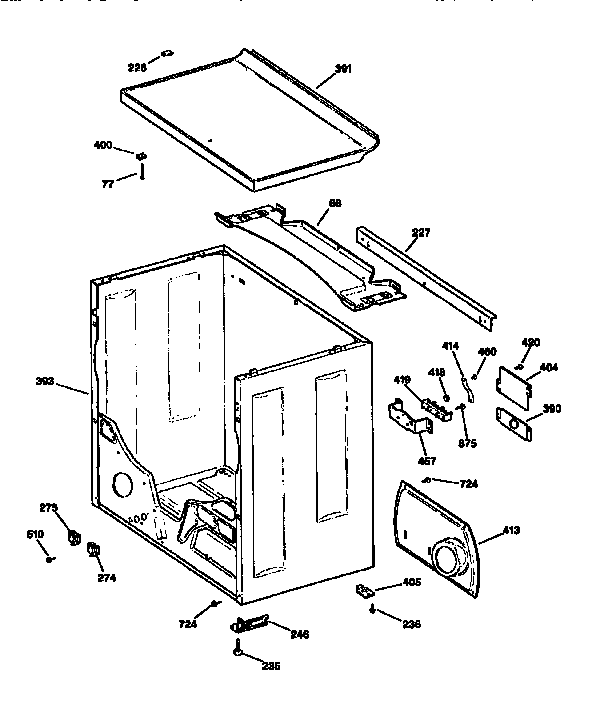 Cabinet And Top Diagram and Parts List for DBLR333T0WW  General Electric Dryer