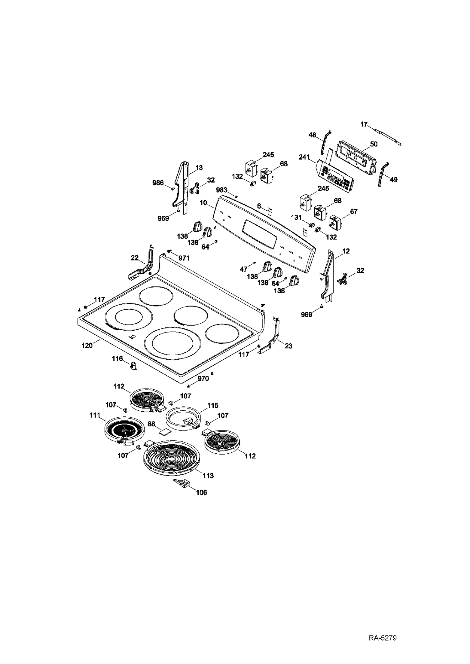 CONTROL PANEL & COOKTOP Diagram and Parts List for JCB840EF1ES  General Electric Range