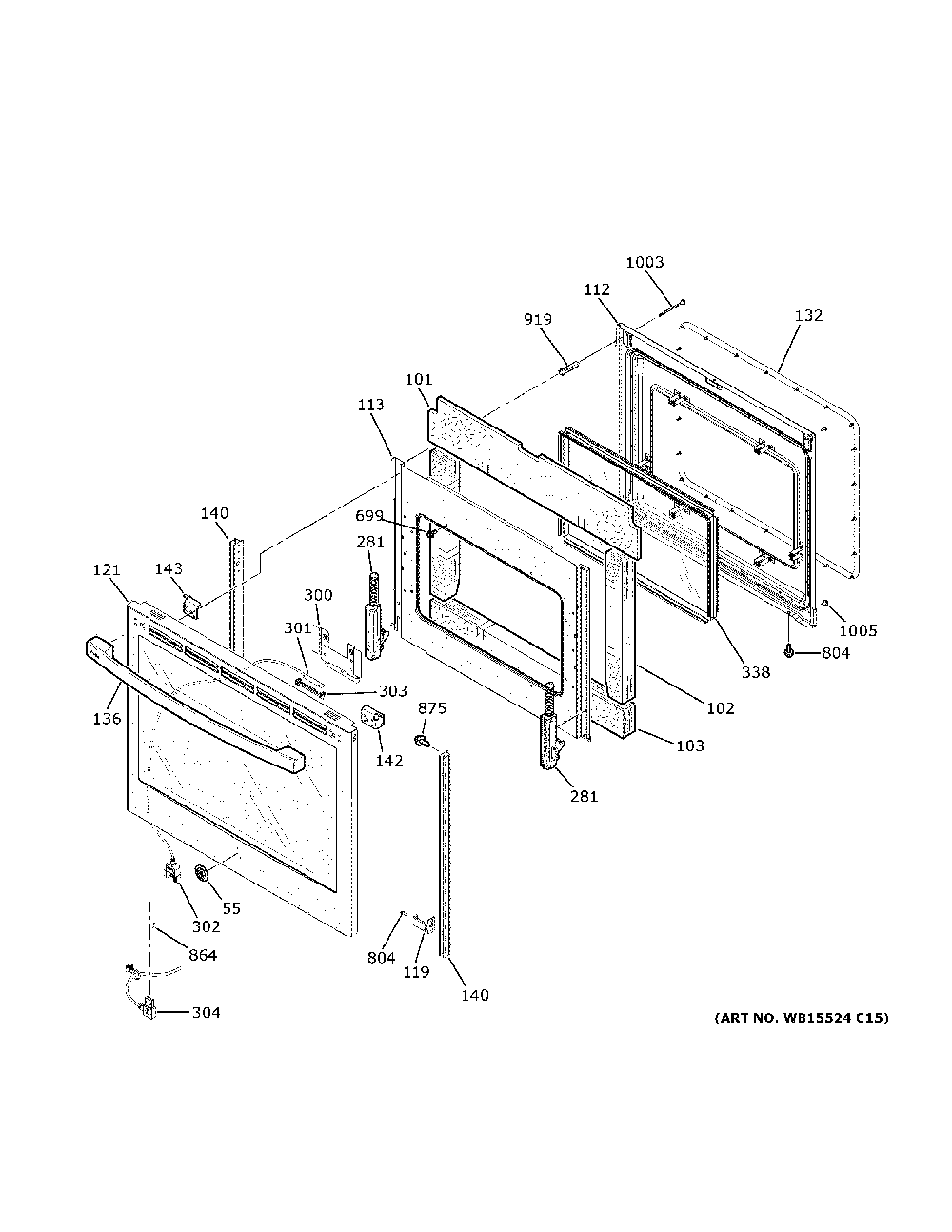 Door Diagram and Parts List for PHS93XYP3FS  General Electric Range