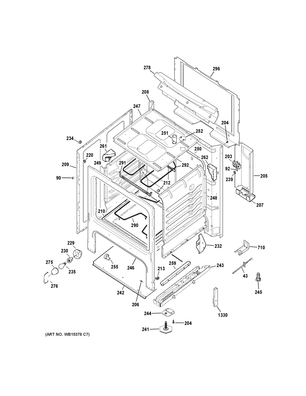 Body Parts Diagram and Parts List for JBS360RM1SS  General Electric Range