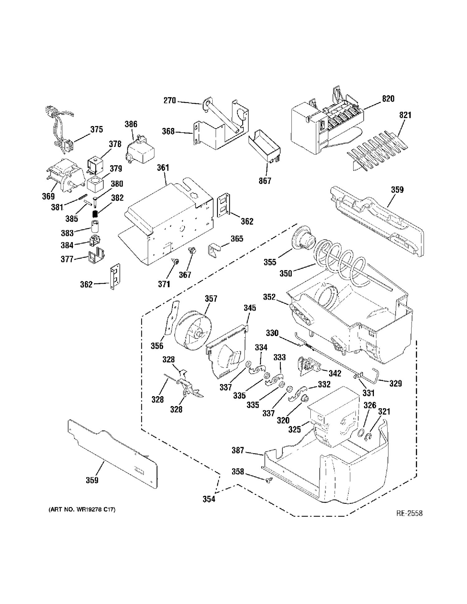 ICE MAKER Diagram and Parts List for ZFSB25DTBSS  General Electric Refrigerator