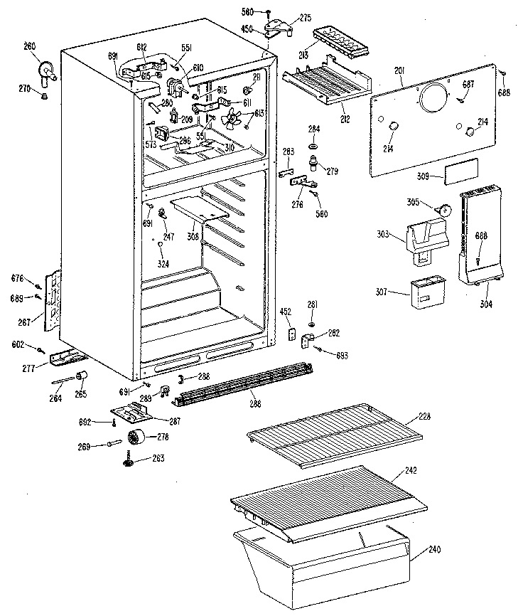 Cabinet Diagram and Parts List for TBX14SMD  General Electric Refrigerator