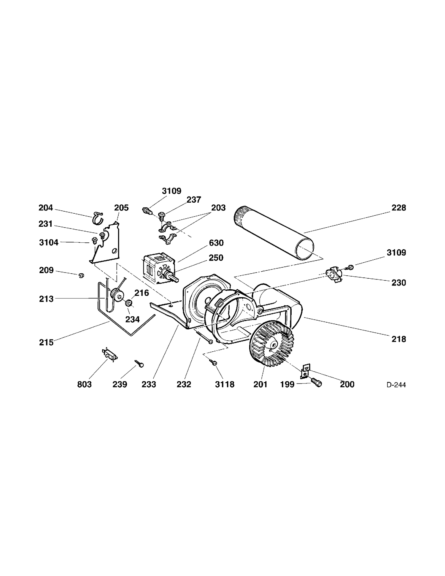 BLOWER & DRIVE ASSEMBLY Diagram and Parts List for GNSR465GB1WW  General Electric Dryer