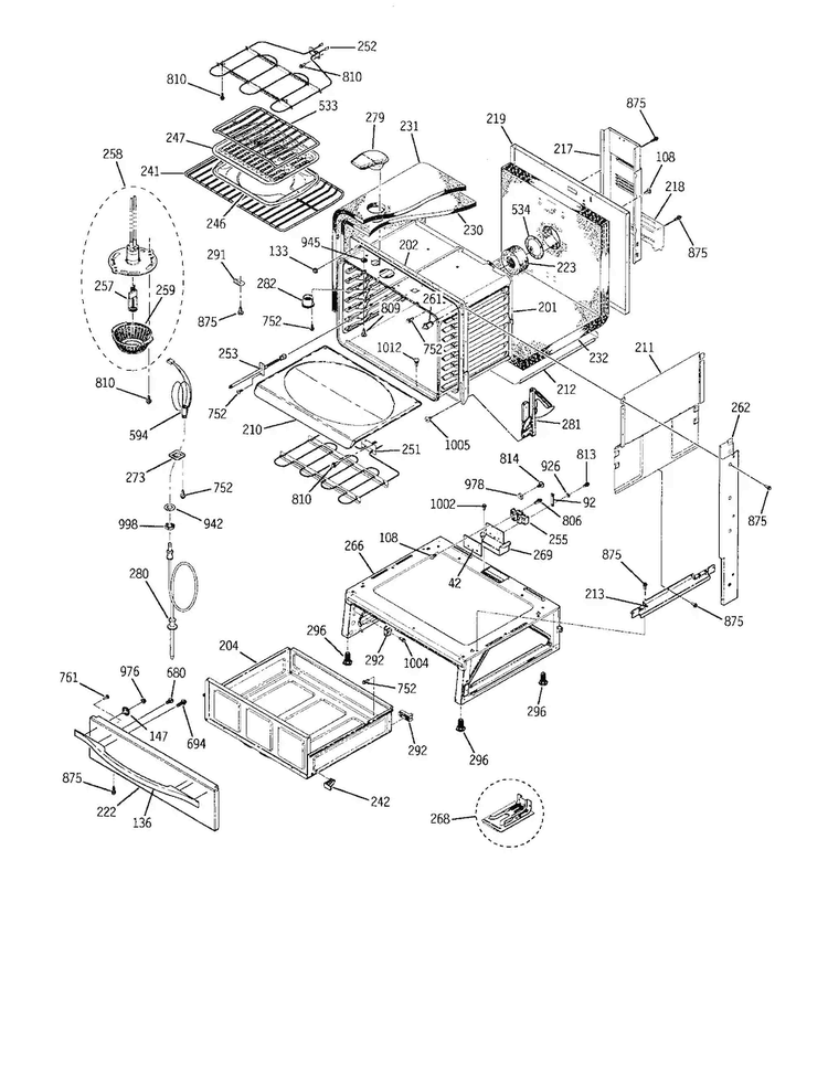 Insulation/oven/drawer Diagram and Parts List for JS966SD1SS  General Electric Range