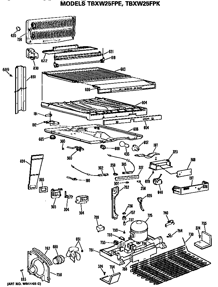 Unit Diagram and Parts List for TBXW25FPERWH  General Electric Refrigerator