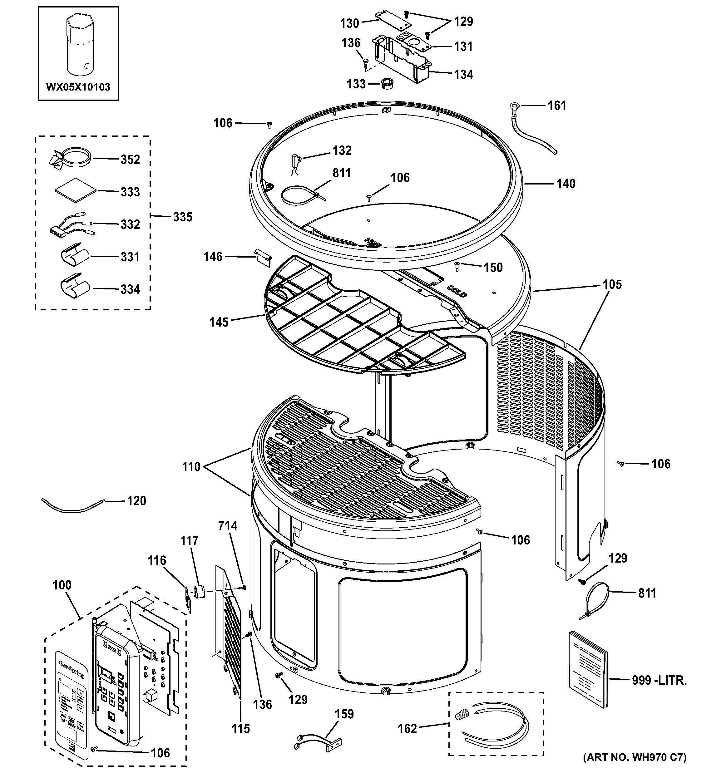 CONTROL PANEL & SHROUD Diagram and Parts List for RE2H50R6-1NCWW  General Electric Water Heater