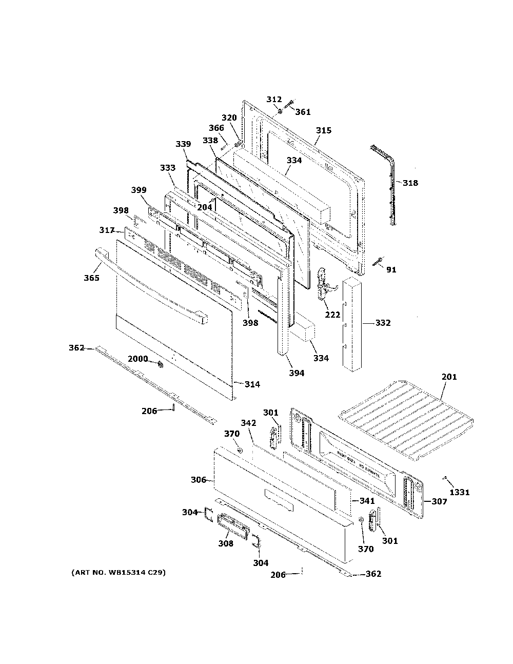 Door And Drawer Parts Diagram and Parts List for JGBS61RP3SS  General Electric Range