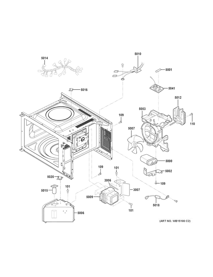 Interior Parts Diagram and Parts List for JES1456DS2WW  General Electric Microwave