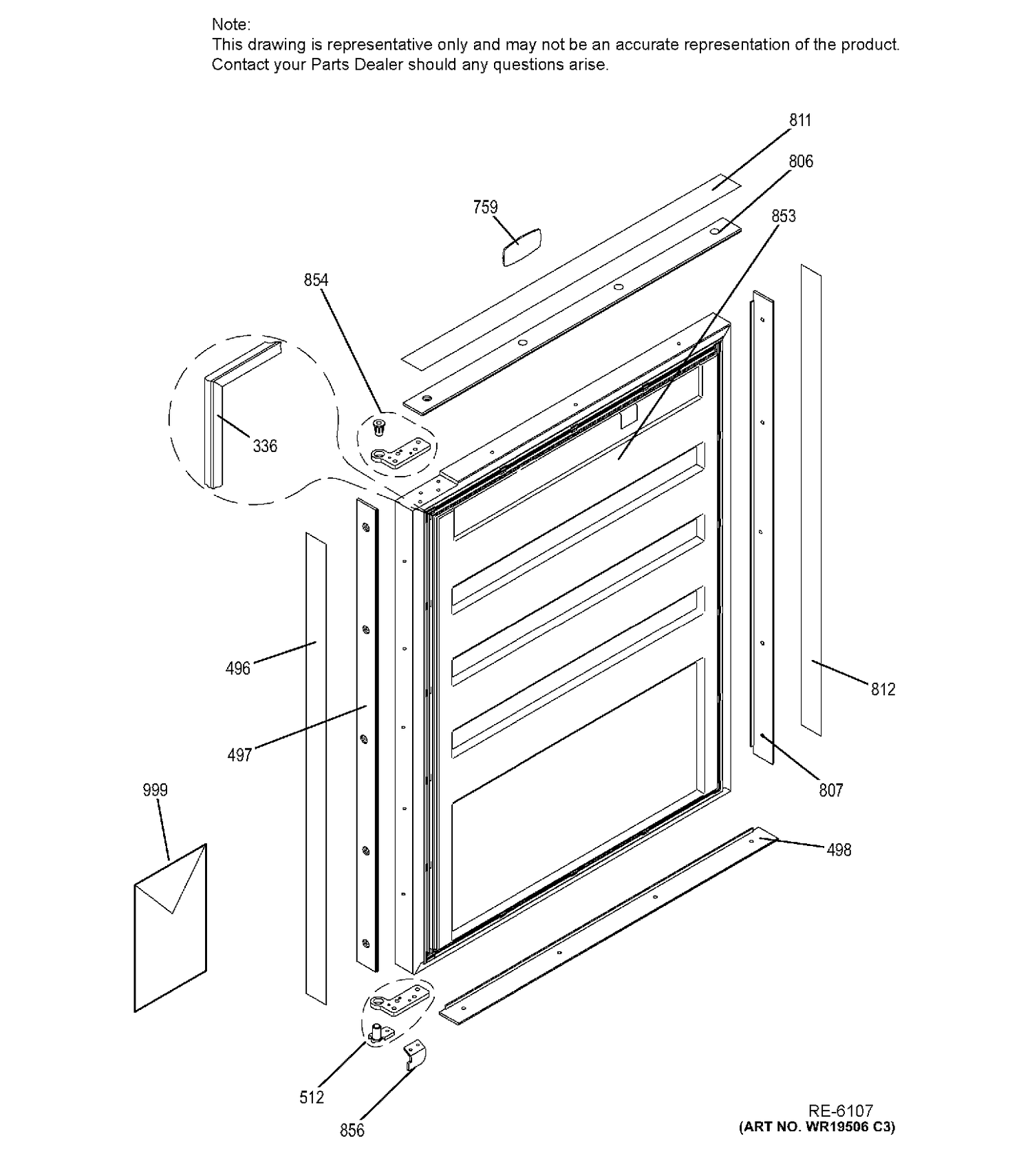 DOOR Diagram and Parts List for ZIFI240HAII  General Electric Refrigerator