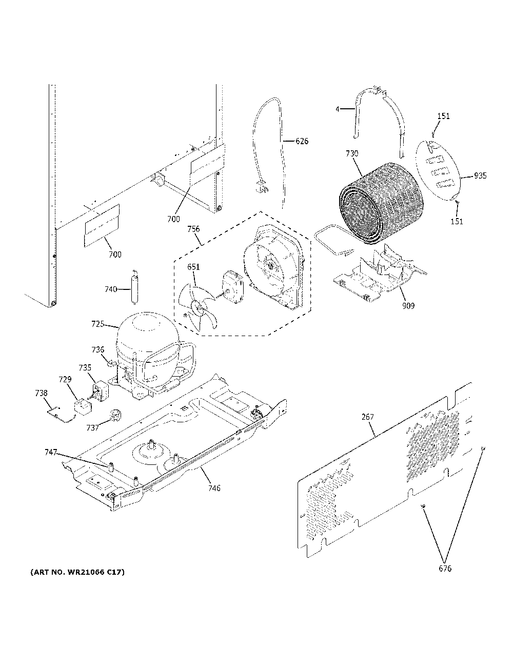 Machine compartment Diagram and Parts List for GIE18GTNDRBB  General Electric Refrigerator