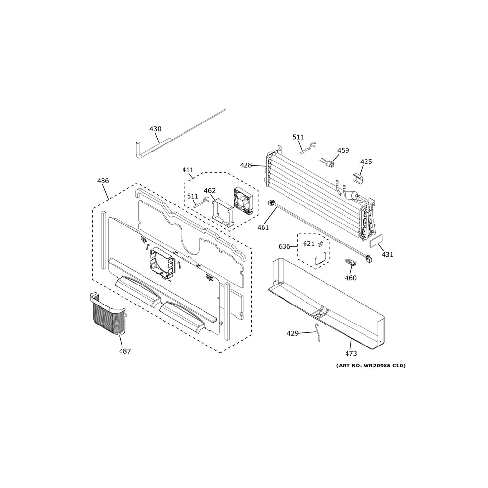 Freezer Section Diagram and Parts List for PWE23KMKPES  General Electric Refrigerator