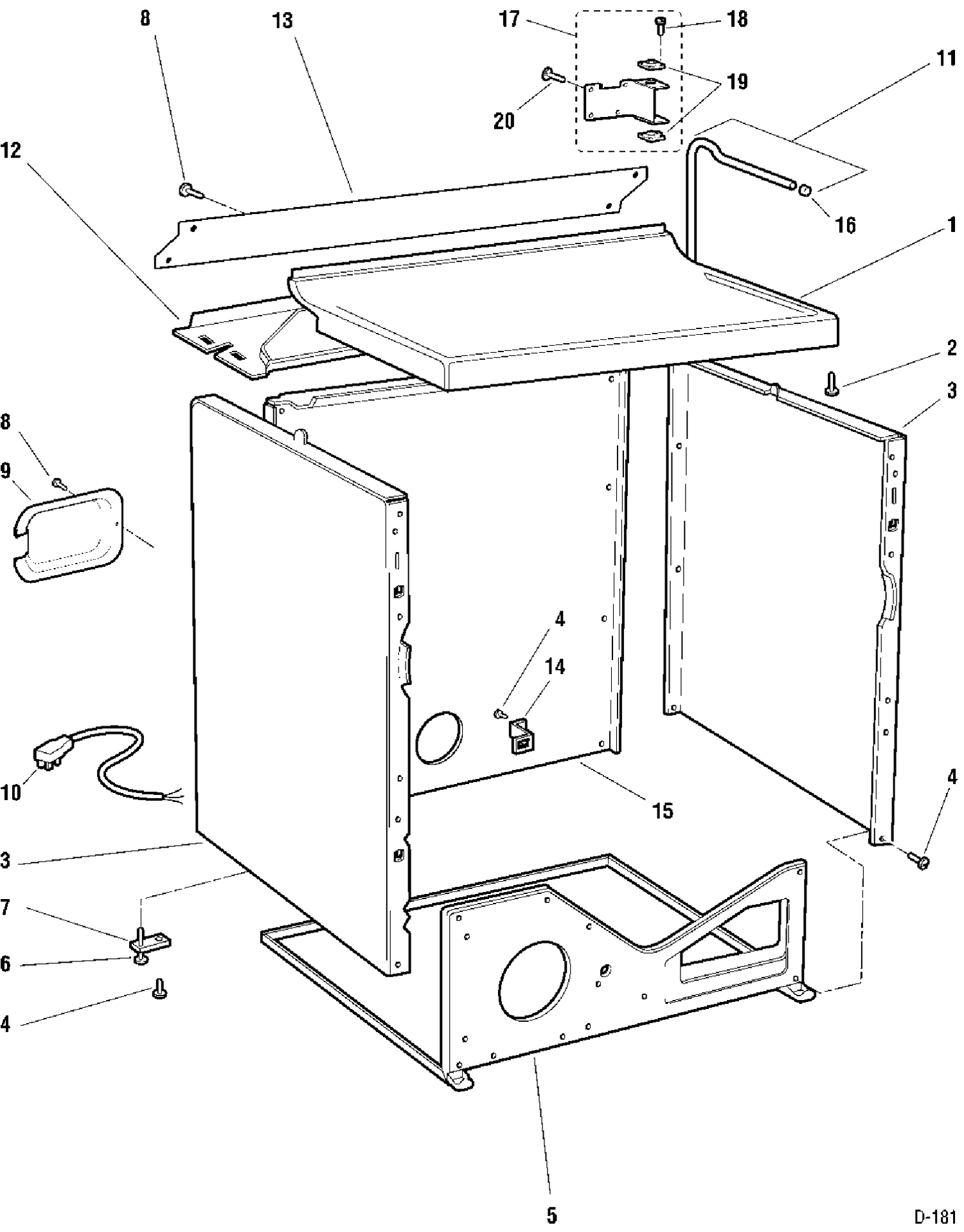 CABINET Diagram and Parts List for UPSF495EW2WW  General Electric Dryer
