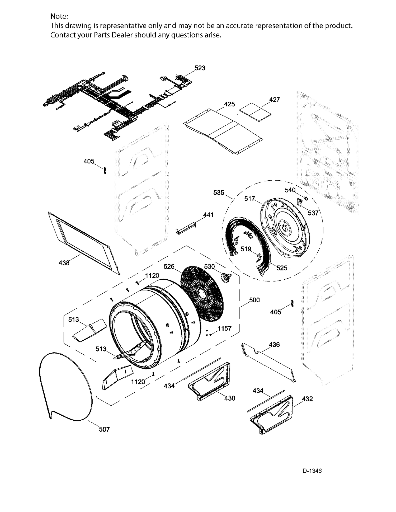 CABINET & DRUM DRYER Diagram and Parts List for GUD37ESMJ1DG  General Electric Washer