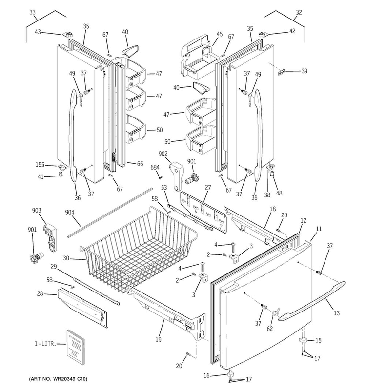 Doors Diagram and Parts List for PFSF0MFCABB  General Electric Refrigerator